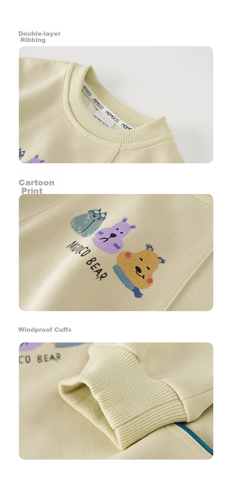 MOMOCO Boys' Sweatshirt Spring and Autumn Children's Long Sleeve Base Shirt Trendy Fashion Sweatshirt 19 Apricot Color 140cm 3
