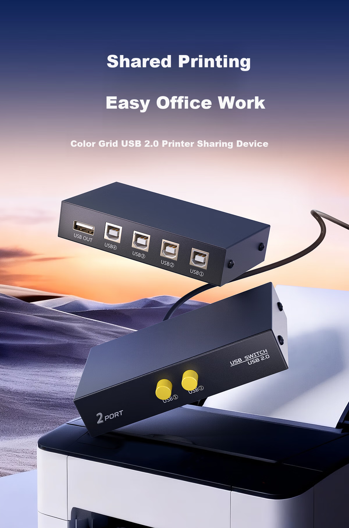 Color Printer Sharing Switch USB 2-in-1 Out Splitter Office Computer Converter Sharing Device 2