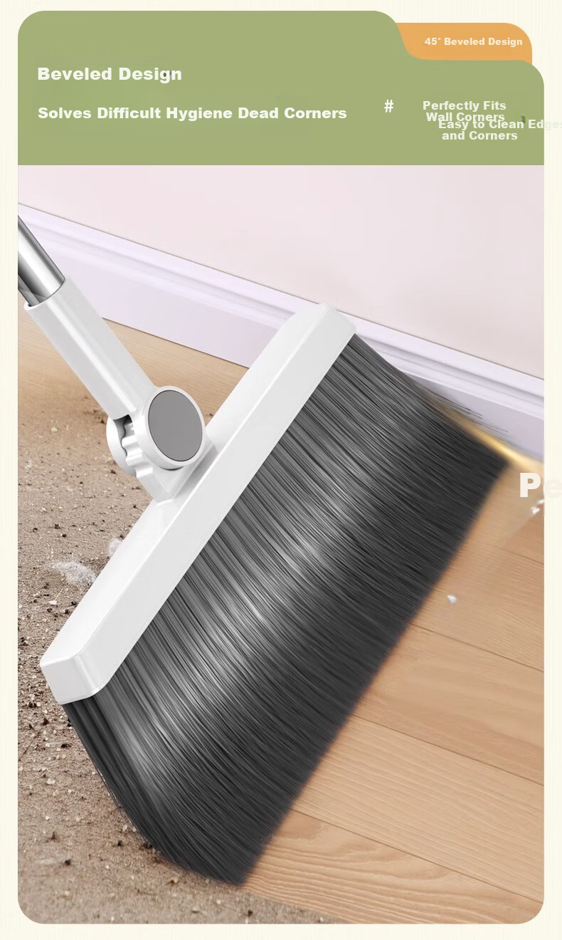 Jieshibao Broom And Dustpan Set, Household Broom Combination, Non-Stick Hair Sweeping Tool, Floor Scraper, Nordic Gree 4