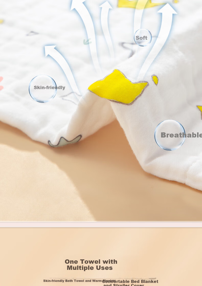 Beiboshi Babybox 6-Layer Pure Cotton Baby Gauze Bath Towel Class A Newborn Infant Children's Bath Towel 110*110cm 12