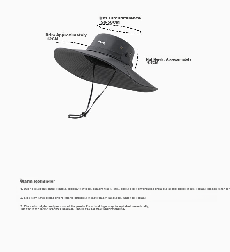 JEEP Men's Outdoor Sun Protection Hat Hiking Fishing Sunshade Wide Brim Hat Black 8