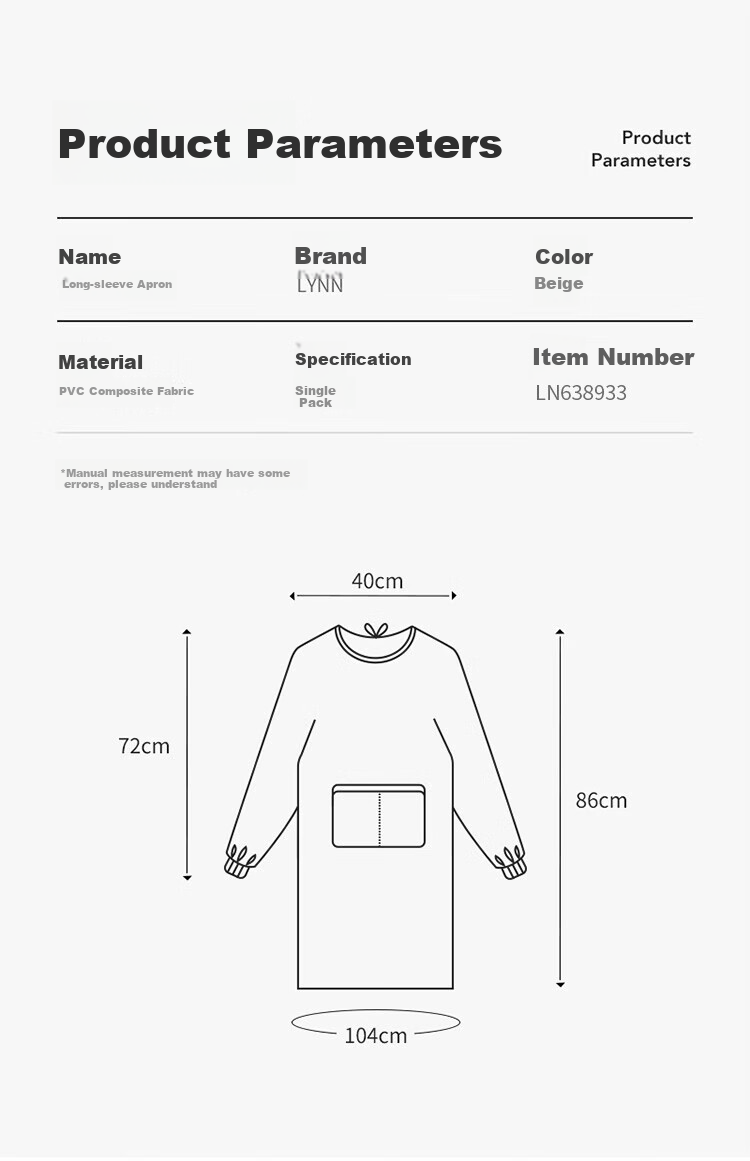 LYNN Waterproof Oil-Resistant Long Sleeve Kitchen Apron Durable Stain-Resistant Unisex Household Apron 11