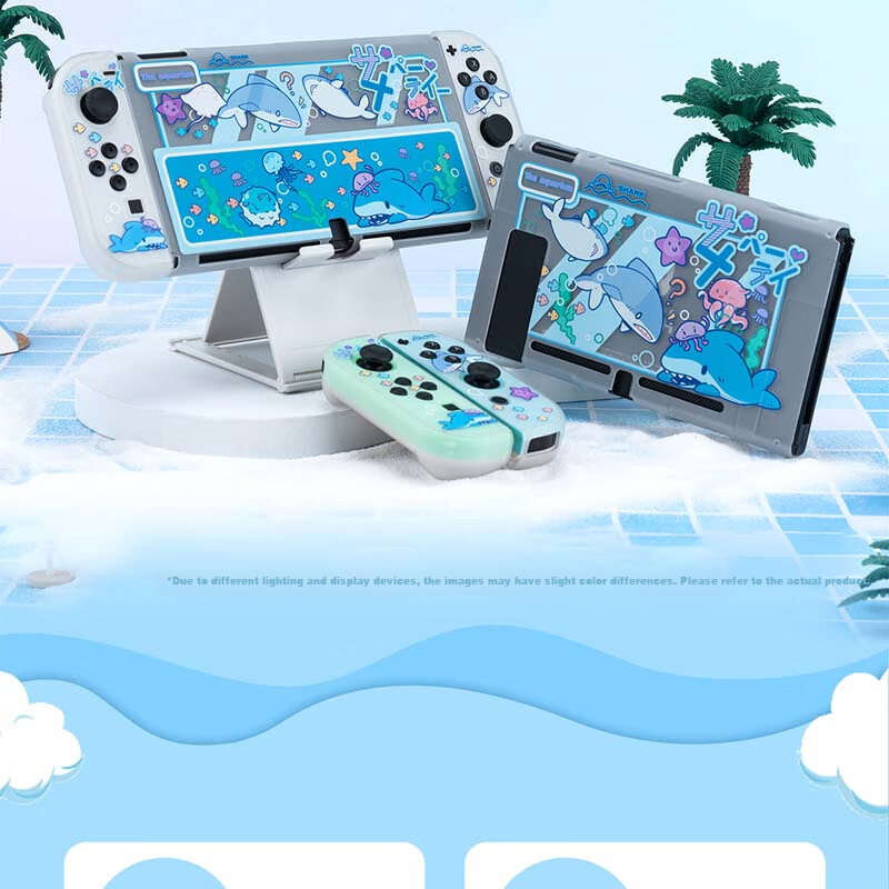 Jixiang Swtich OLED Protective Case, Game Console Cover, Moon Landing Plan Detachable Transparent Shockproof Hard Shell, Handheld Case with Direct Plug-In Base, Switch Protective Case 2