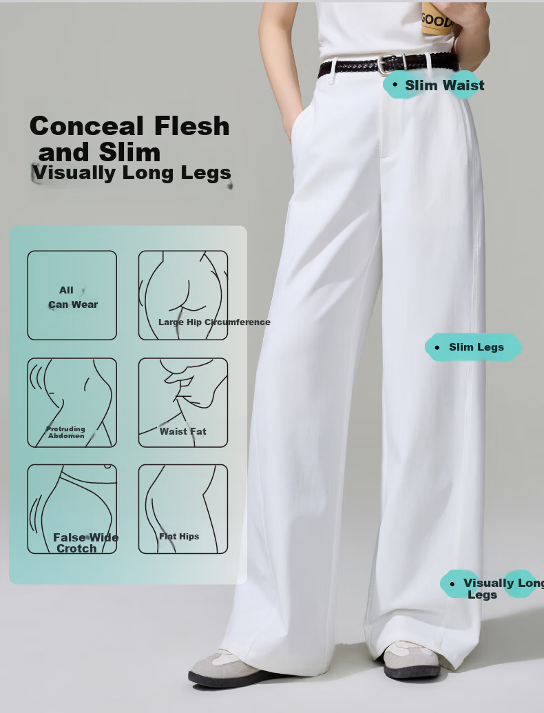 ESE-Y Wrinkle-Resistant Titanium Cotton Wide-Leg Pants for Women Spring 2026 New High-Waist Side Split Loose Straight Casual Pants Navy Blue Size 27 4