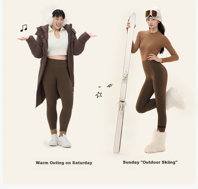 Songshan Cotton Shop Little Warm Sheep 520 Women's Thermal Pants Fleece Lined Thickened Autumn Anti-Static 7A Antibacterial Moisture-Wicking Heat Retention Leggings 16