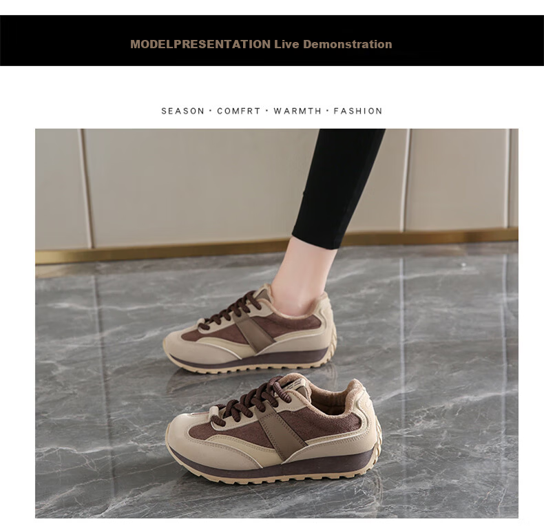 CARTELO Women's Winter Fleece-Lined Dad Sneakers Casual Sports Running Shoes 1654 Coffee Size 39 9