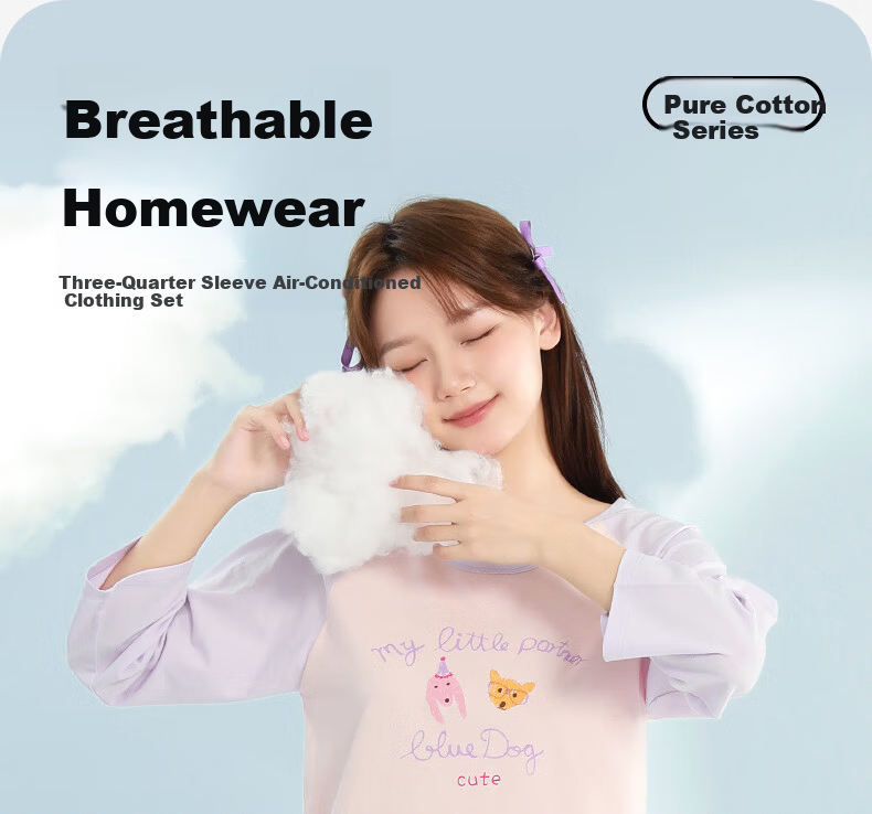 YING BO LUN Children's Pajamas Spring And Summer Three-Quarter Sleeve Pure Cotton Girls' Home Wear Set Kids Air Conditioning Clothes 316 Pink Purple 130 1