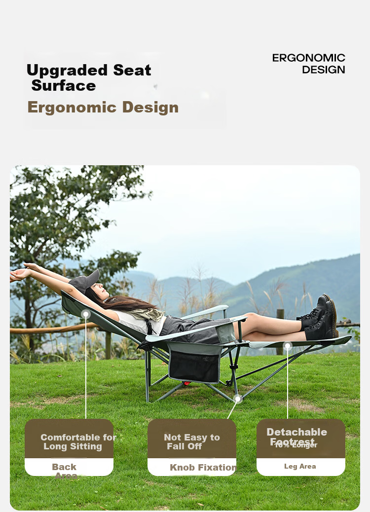 ABENAKI Outdoor Folding Recliner Chair Nap Office Folding Bed Camping Portable Adult Balcony Dual-Use Beach Chair 6