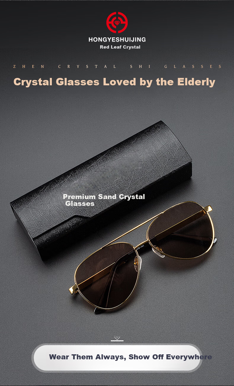 HONGYE Crystal Men's Sunglasses with Crystal Stone, Tea Crystal Stone, Sun Protection, Driving, Middle-aged and Elderly, Donghai Fashion 4