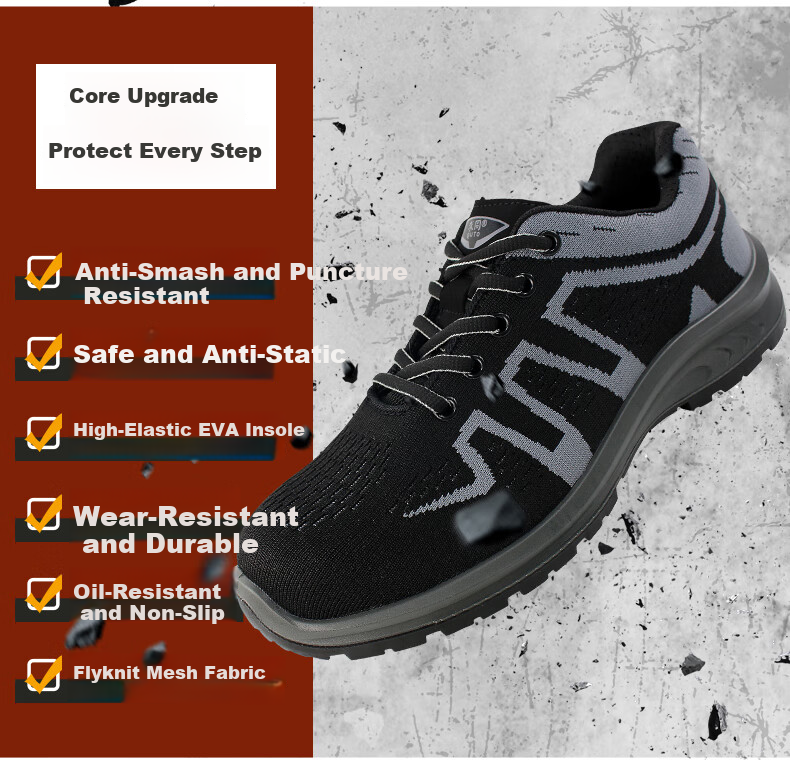 Qutong Men's Safety Shoes Steel Toe Anti-Smash Anti-Puncture Anti-Static Breathable Slip-Resistant Work Shoes Size 43 Black 1