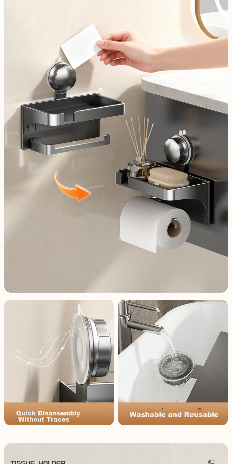 Xinpei Toilet Paper Holder, No Drilling Required, Bathroom Roll Dispenser, Hotel Commercial Space Aluminum Tissue Box, Bathroom Storage Rack 6