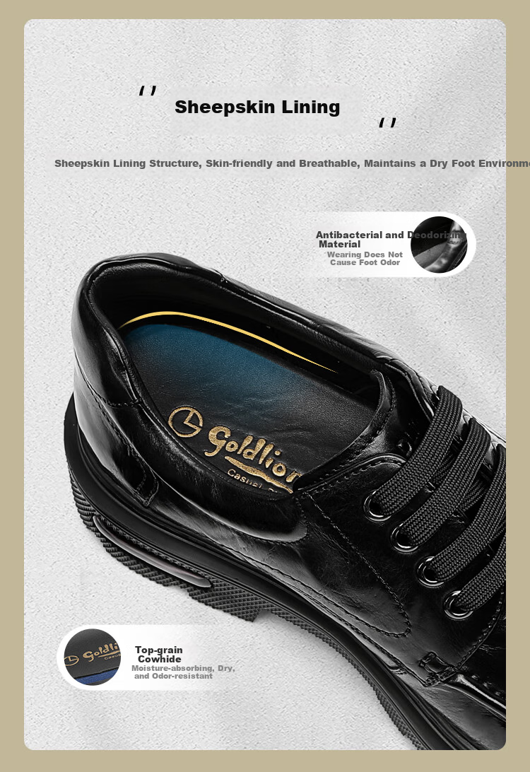 Goldlion Men's Business Dress Shoes Thick Sole Height Increasing Wedding Shoes G567530250AAA Black Size 44 [Spring Summer New] 6