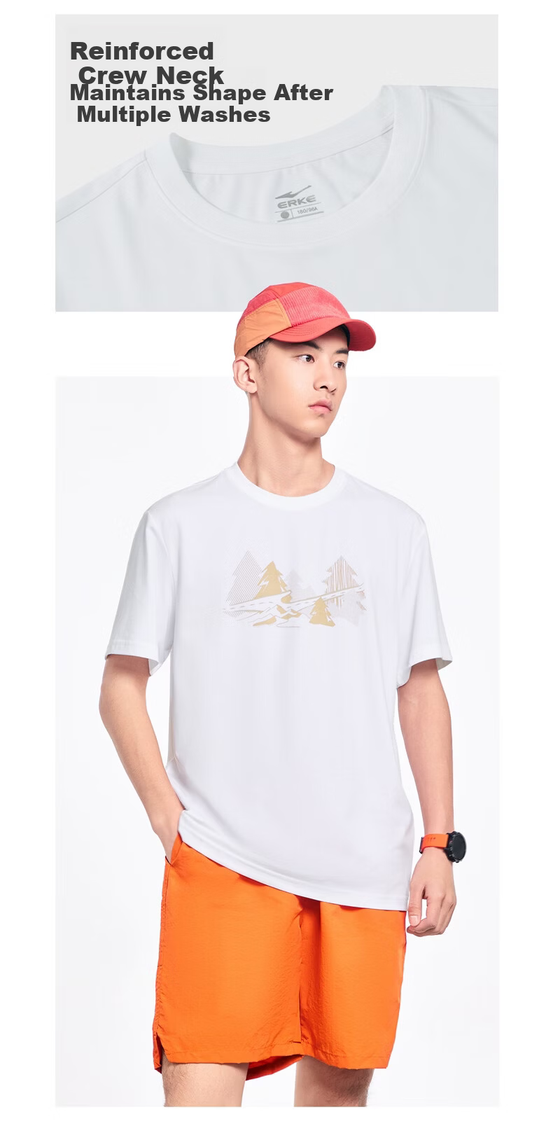 Erke Men's Crew Neck Short Sleeve Knit Shirt Summer Outdoor Casual Sports T-Shirt Fashion Basic Versatile Top 6