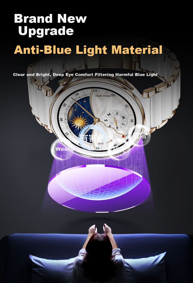 Smorss 2-Pack Anti-Blue Light Screen Protector for Huawei Watch GT5 Pro 42mm Tempered Glass Eye Protection Full Coverage Scratch-Resistant Film 4