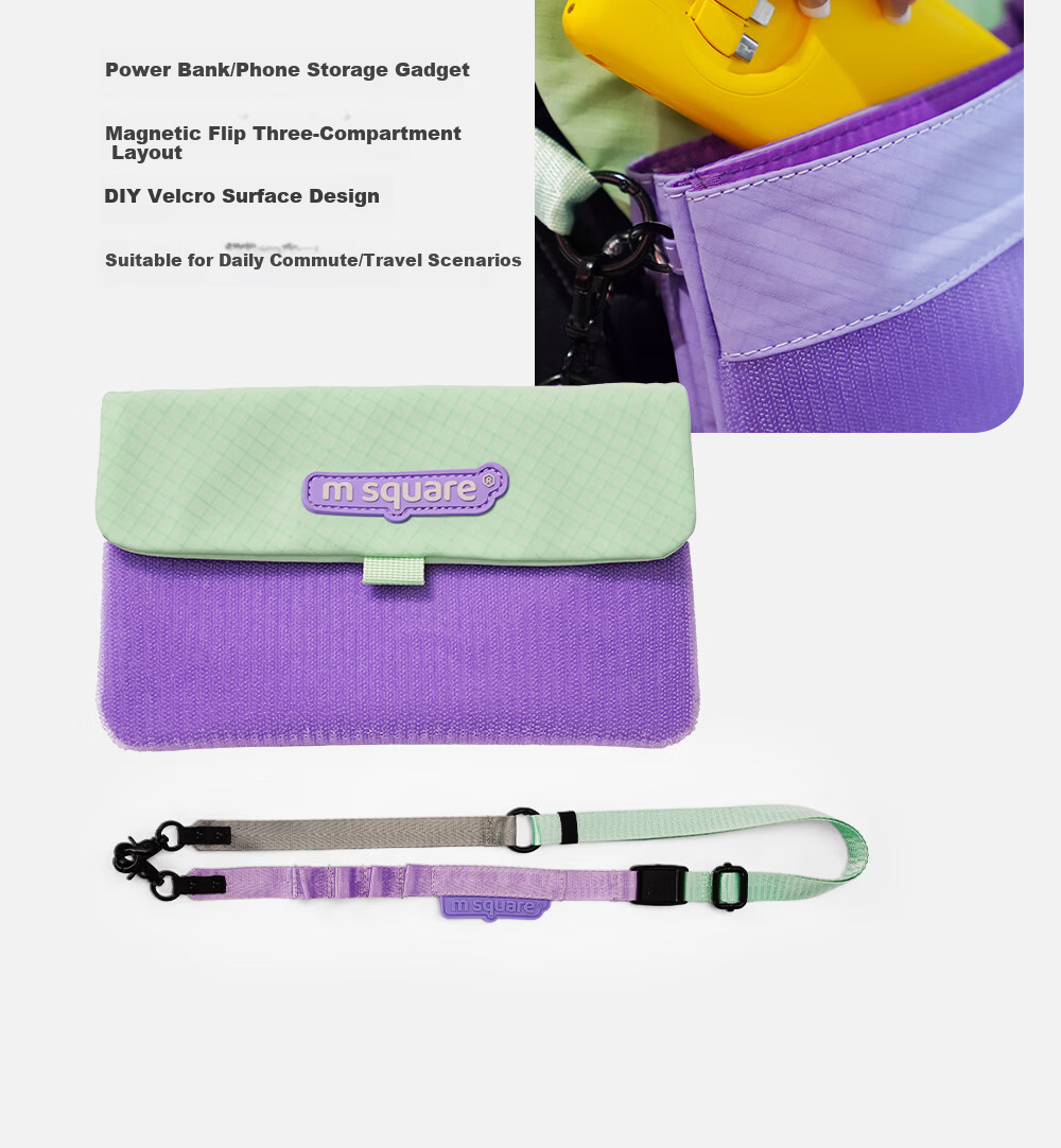 M Square Phone Bag Unisex Crossbody Bag Power Bank and Data Cable Organizer Lightweight Commuter Travel Shoulder Bag Taro Purple 3