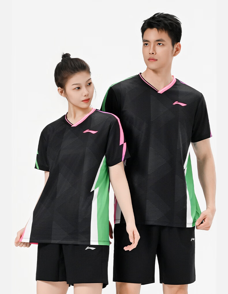 LI-NING Badminton Club Series Unisex Short Sleeve Competition T-Shirt Sportswear Black S 15