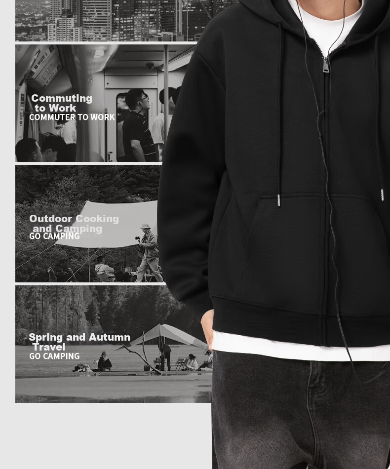 GENIOLAMODE Semir Group Men's Fleece Hoodie Zip-up Winter Lamb Wool Thickened Jacket Gray Green 2XL 12