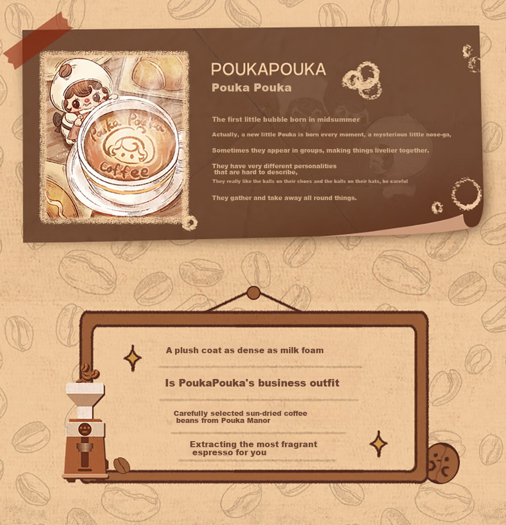 52TOYS [Endorsed by Zhou Keyu] POUKA Drink Coffee Vinyl Plush Toy Trendy Cute Figurine Gift 2