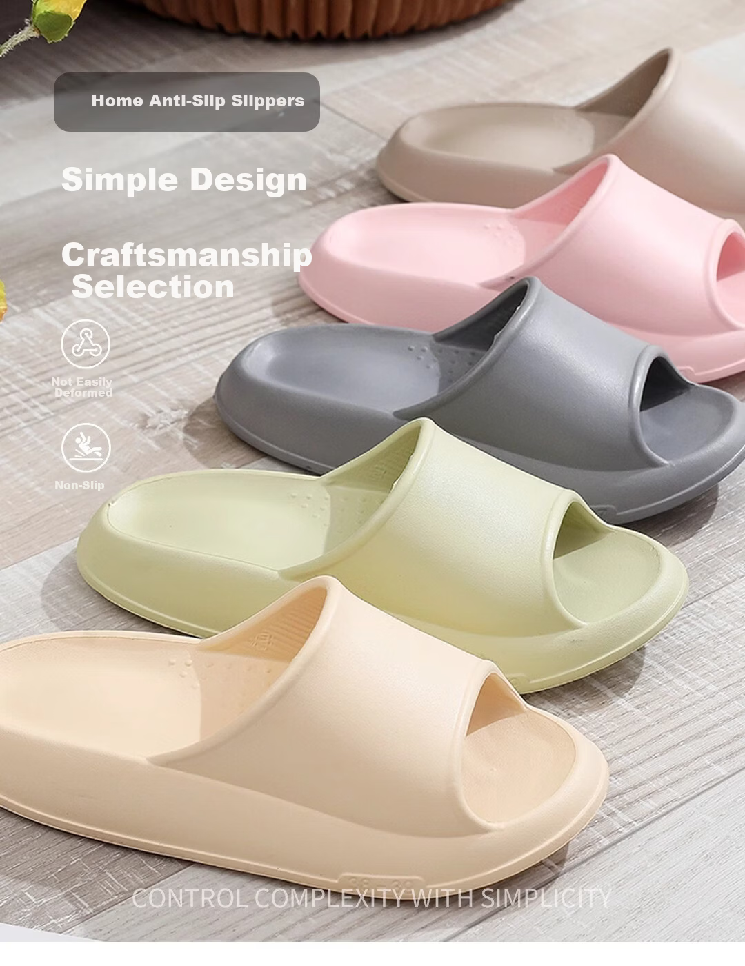 XGGC Men's Indoor Non-Slip Bathroom EVA Thick Sole Slippers Women's Summer Khaki Size 36-37 1