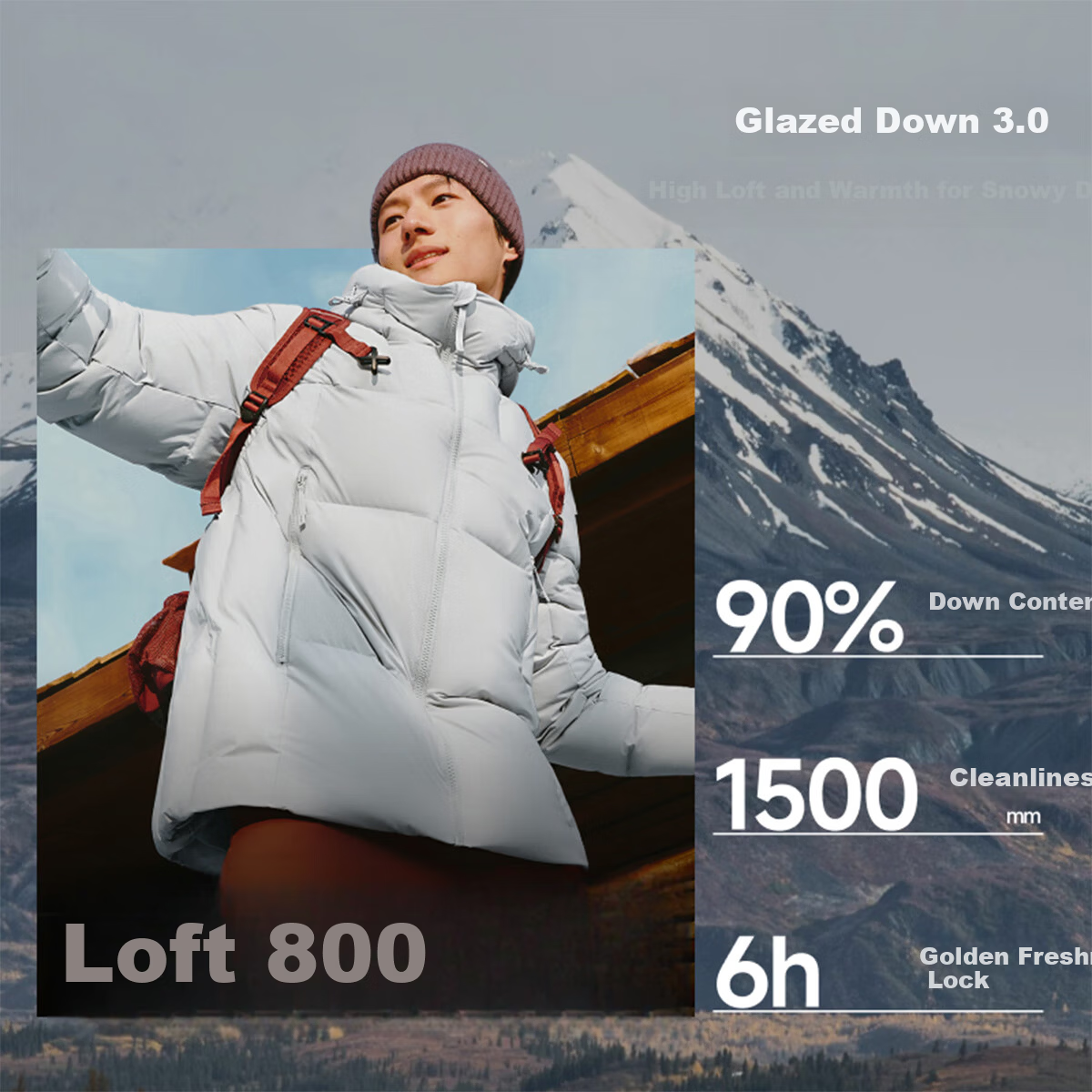 Beneunder Men's Water-Repellent Down Jacket Warm Outdoor Windproof Waterproof Machine-Washable Hooded Coat HD111 Light Mist Gray XL
