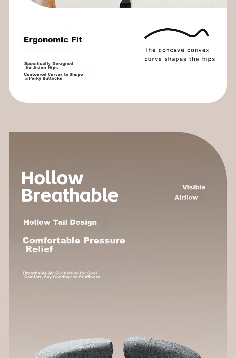 Howtreats Coccyx Fracture Decompression Hollow Memory Foam Cushion for Hemorrhoids, Long Sitting Pain Relief Car Office Seat Pad 3