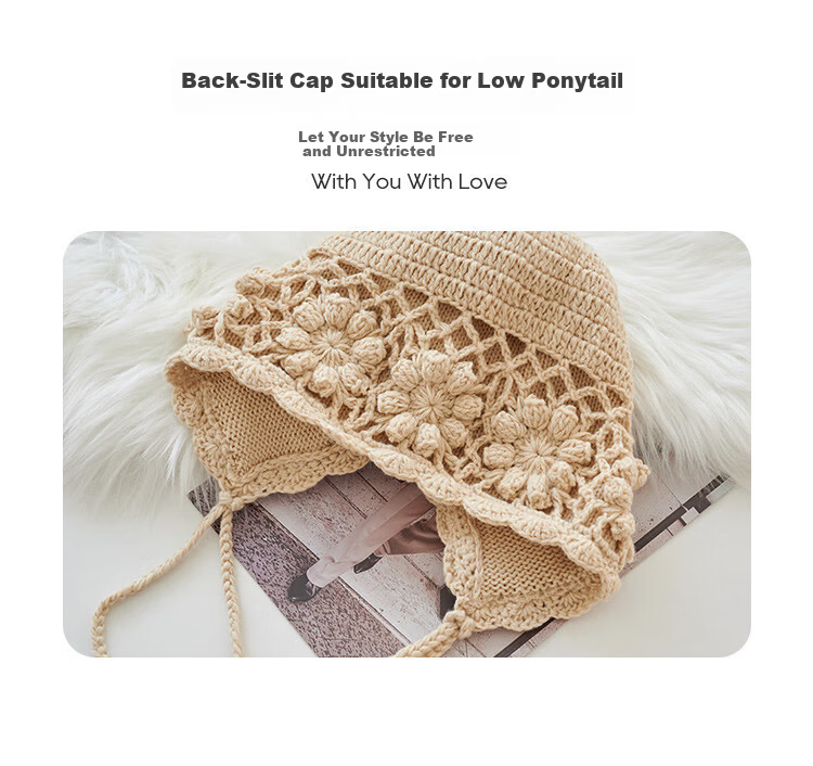 Zhenxiang Women's Spring Autumn Woolen Hat Flower Hand-Crocheted Knit Hat Travel Photo Outfit Valentine's Day Gift Z868 9
