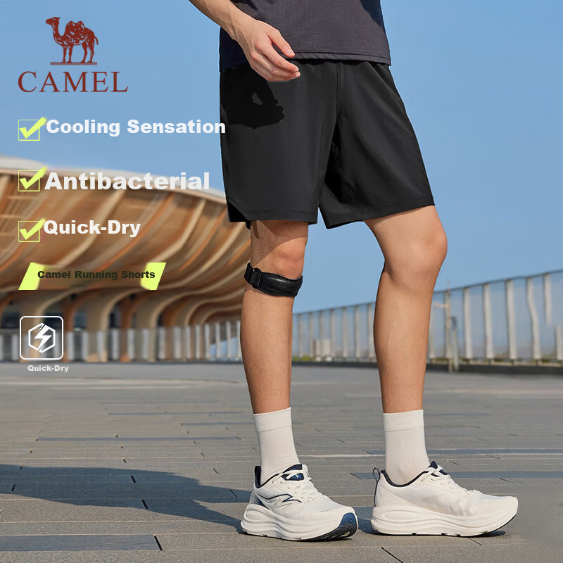CAMEL Quick-Dry Men's Sports Shorts Ice Cooling Sun Protection Antibacterial Running Pants C16BA6L6069 Phantom Black XL