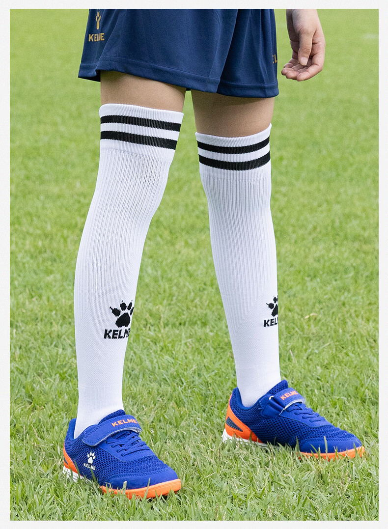 KELME Kids Long Tube Football Socks Thickened Terry Bottom Non-Slip Seamless Sports Socks M Blue 11