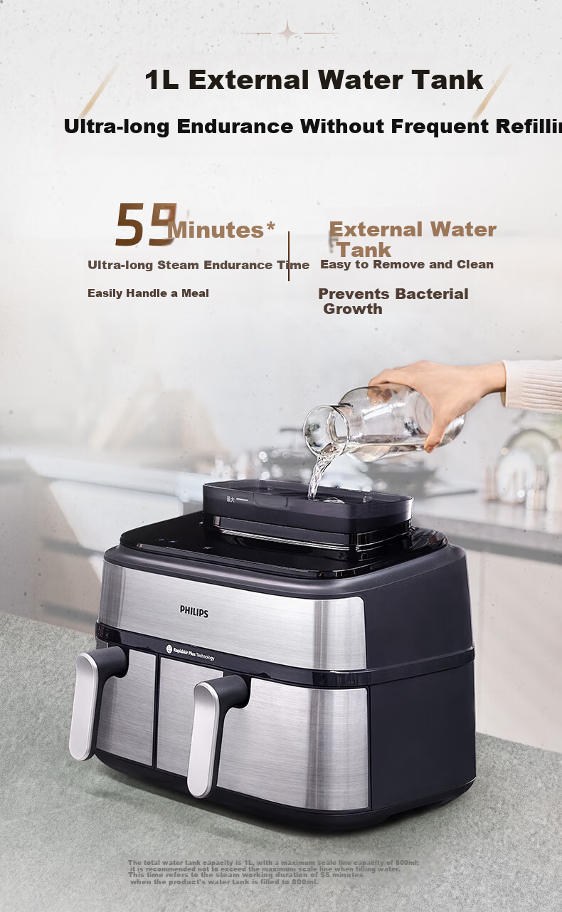 PHILIPS Double-Layer Stackable Air Fryer 10L Large Capacity Home Use Upper and Lower Double-Layer Visible Panoramic Skylight Air Fryer 2025 New Model NA462 Gift Included 16