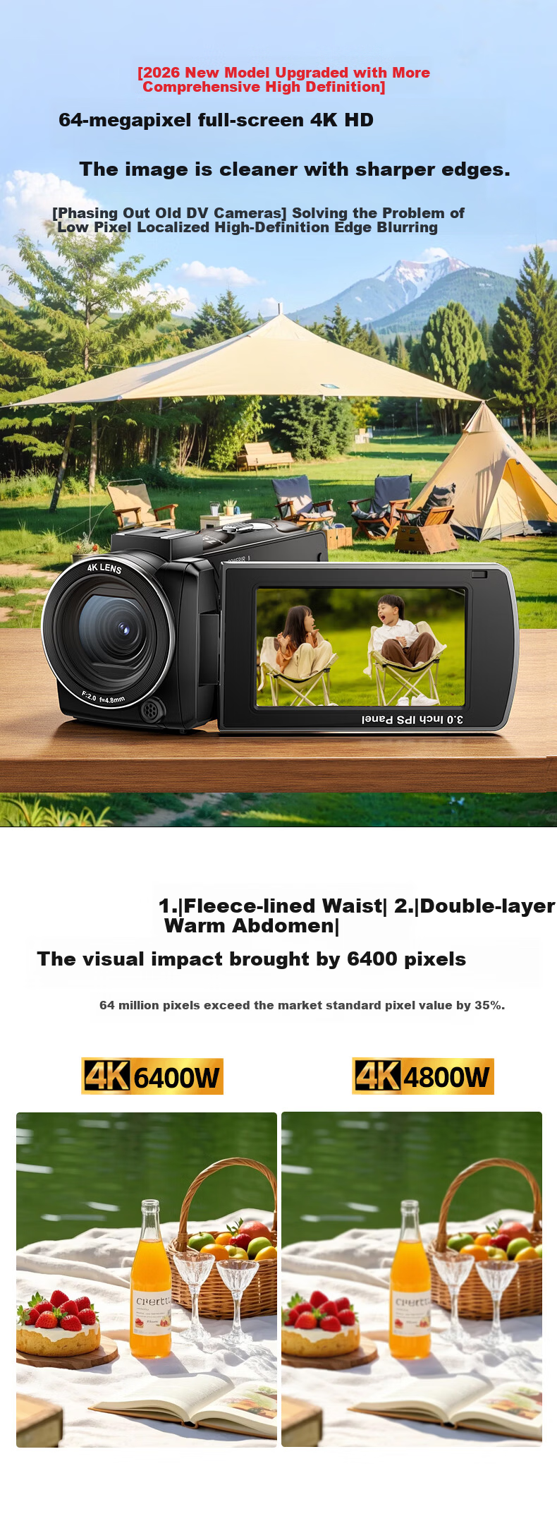 ORDRO Z36 4K HD Handheld DV Digital Video Camera 64MP Portable Vlog Short Video Home Travel Professional Anti-Shake Camcorder with Infrared Night Vision 7