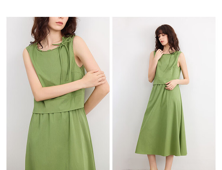 Demana Cotton Cloud Nap Summer Adjustable Strap Round Neck Denim Dress A-Line Mid-Length Women's Dress 5