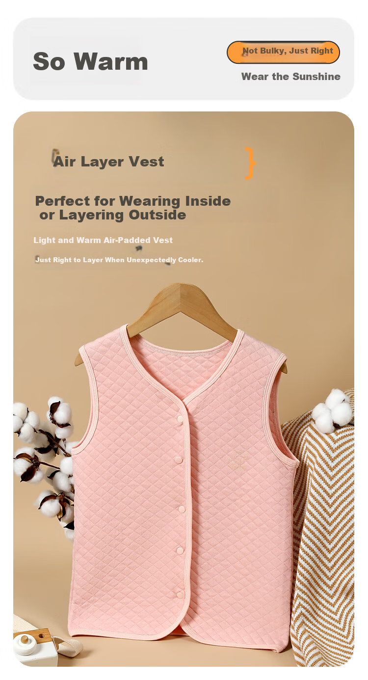 Hodohome Kids Warm Vest Girls A-Class Pure Cotton Three-Layer Quilted Thickened Air Layer Sleeveless Jacket Vest 370 140 2