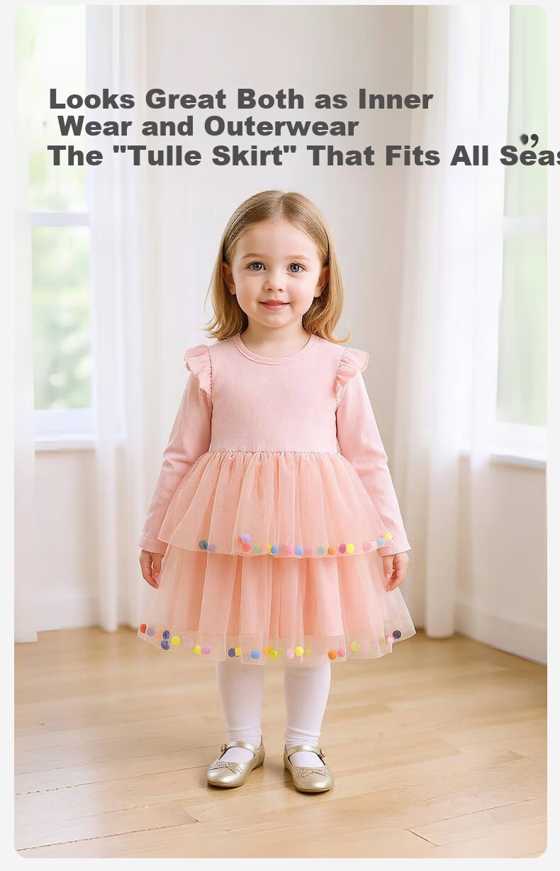 Babyprints Girls' Dress Sweet Tulle Long Sleeve Baby Dress Spring Autumn Princess Dress Toddler Birthday Dress Size 120 4