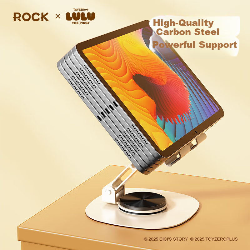 ROCK Can Pig LULU Phone Stand Desktop Tablet Holder Live Streaming Gaming Online Class Multifunctional Metal Cute Compact Foldable Portable 360° Rotating Support Bracket