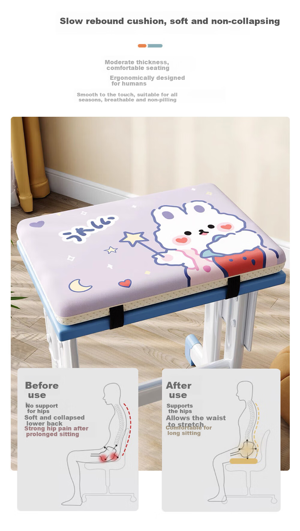 Memory Foam Student Seat Cushion for Children, Anti-Butt Pain, Slow Rebound Breathable Chair Pad by Fan Ye 5