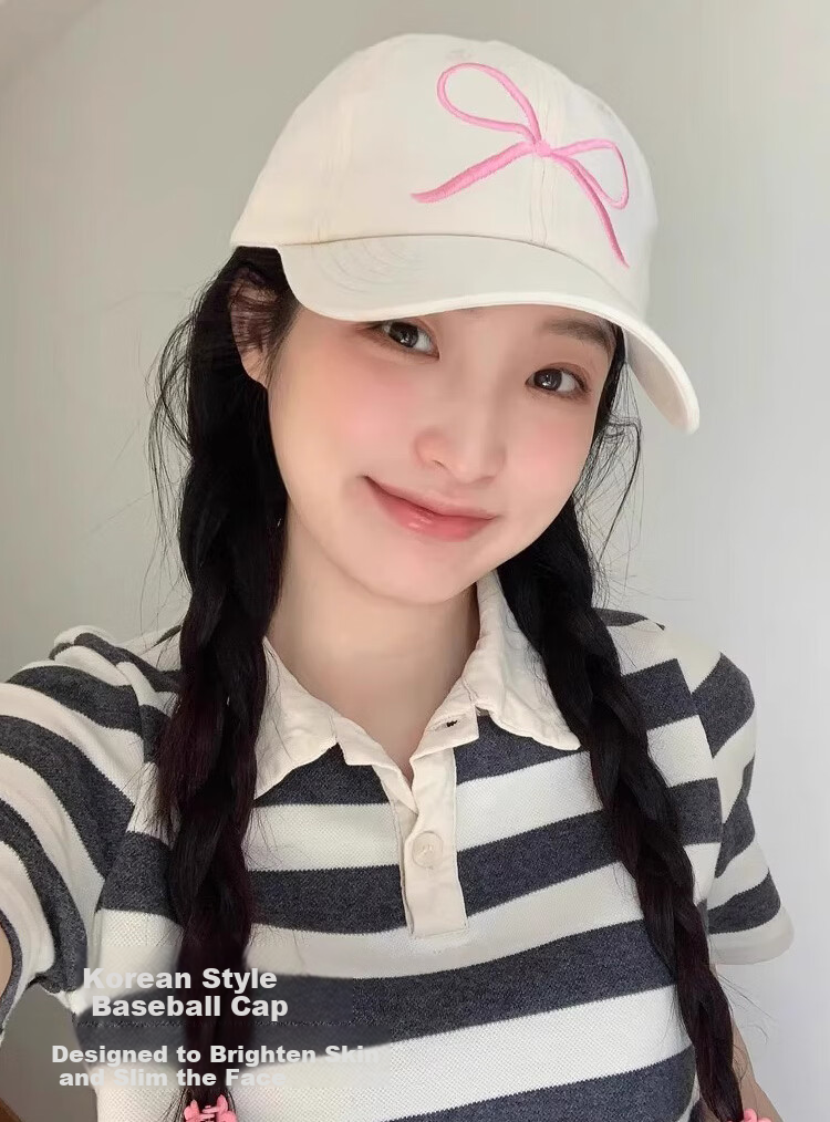 Peak Women's Baseball Cap Outdoor Sunshade Embroidered Bow Sweet Korean Style Fashion Street Dance Duckbill Hat Large Brim Slim Face 1