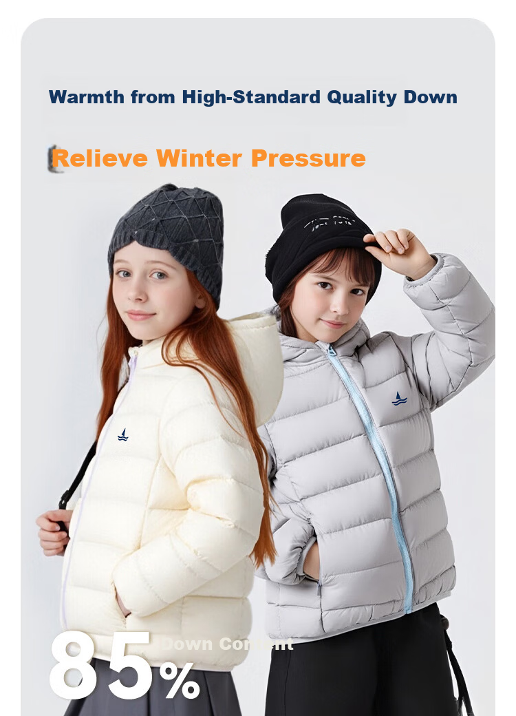 Navigare Kids Down Jacket Boys Ribbed Down Coat Girls Warm Off-White Hooded 150 3