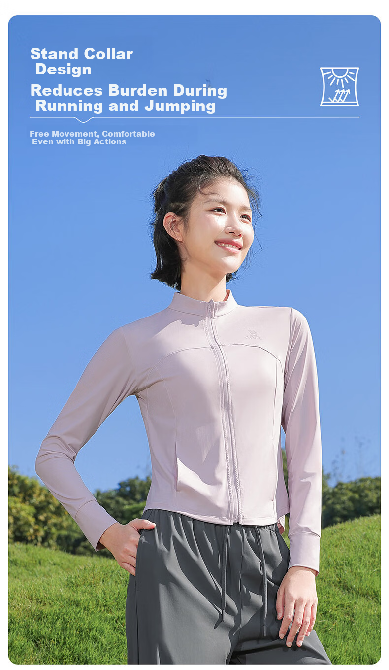 CAMEL Original Yarn Sun Protection Jacket Women Stand Collar Slim Cool Sports Jacket Y26BZ3L0029 Phantom Black S 4