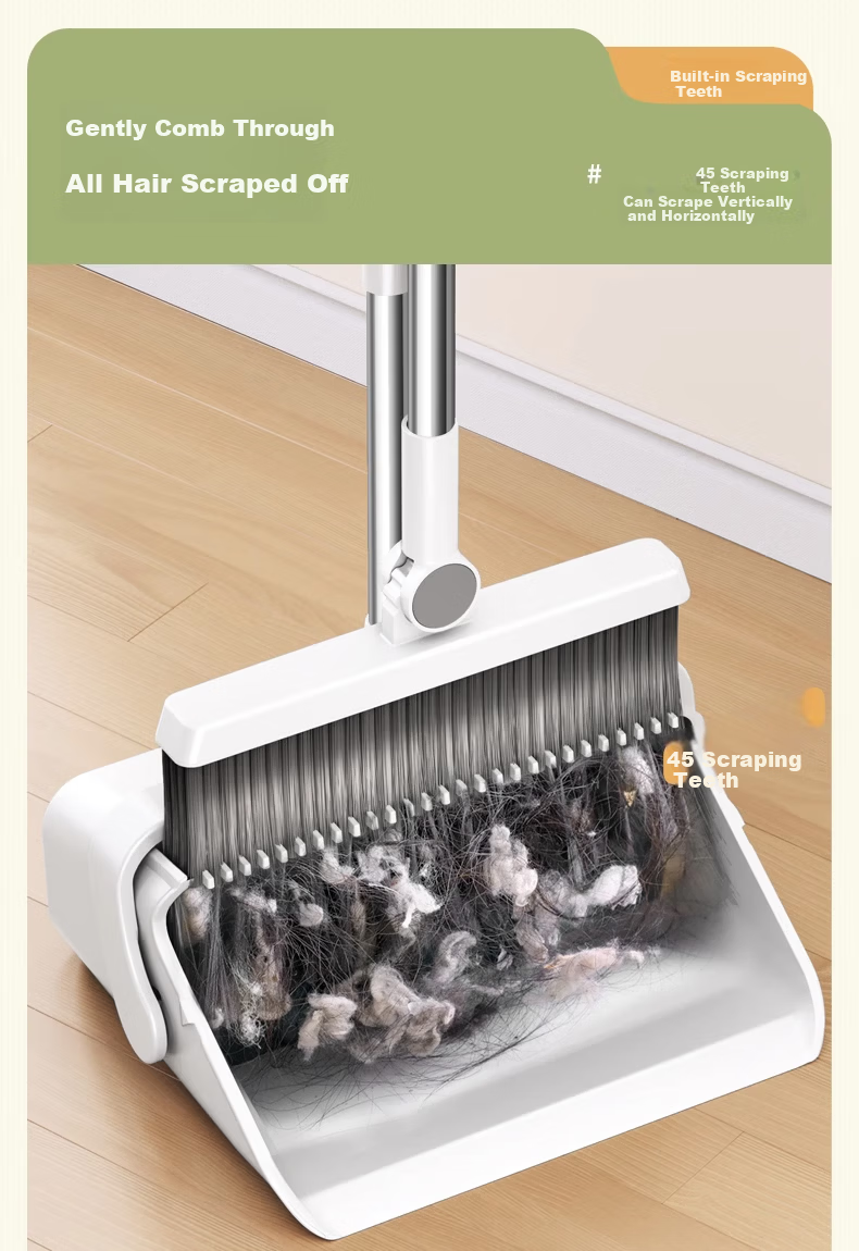 Jieshibao Broom And Dustpan Set, Household Broom Combination, Non-Stick Hair Sweeping Tool, Floor Scraper, Nordic Gree 3
