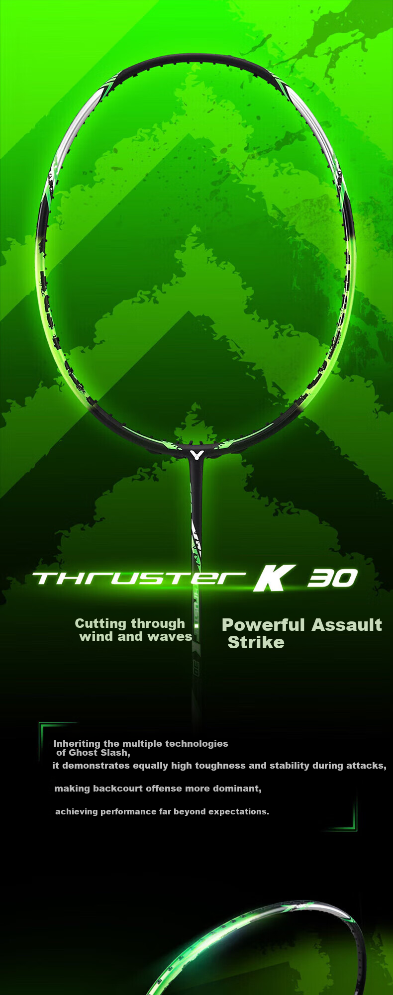 VICTOR TK-30R Fluorescent Green 4U Full Carbon Badminton Racket Pre-Strung 25lbs 1