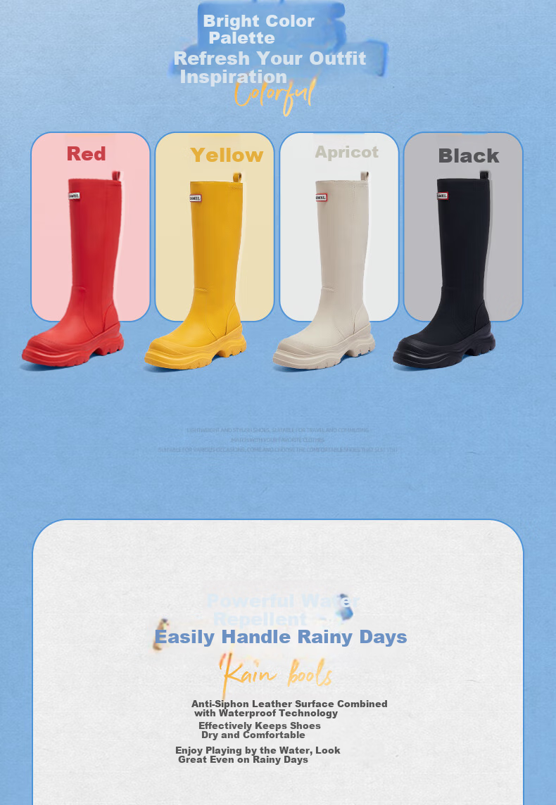 CAMEL Rainbow Rain Boots Women Lightweight Outdoor Casual Long Boots L25W577028 Coffee Color Size 37 13