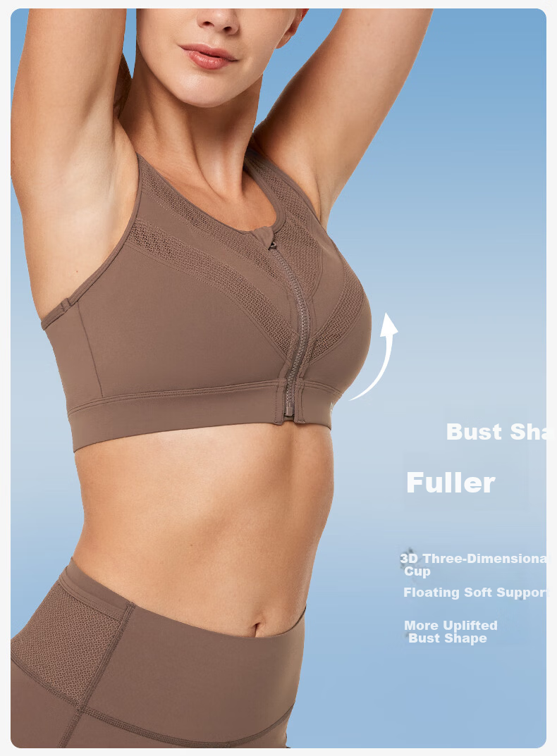 YVETTE High-Impact Sports Bra Women Front Zipper Yoga Fitness Underwear E100666A08 4