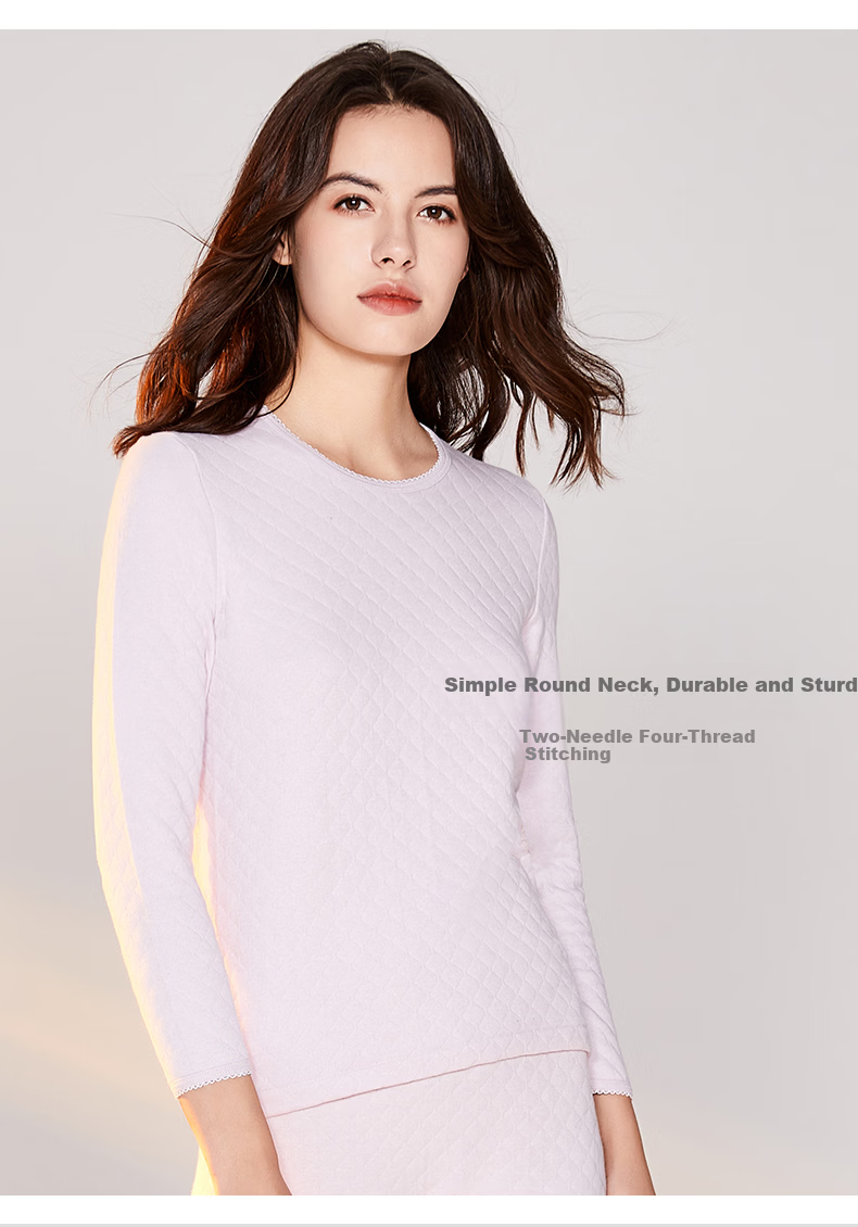 Yiershuang [Triple Thickened] 100% Pure Cotton Women's Thermal Underwear Set, All-Cotton Round Neck Autumn And Winter Base Layer Top And Bottom 11