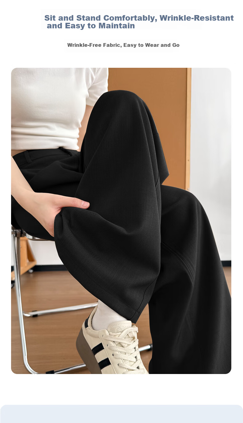 Langsha High-Waist Single-Button Draped Straight-Leg Wide-Leg Pants for Women Spring Summer Slim Fit Casual Trousers 7