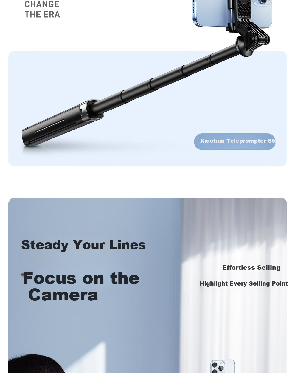 Xiaotian Mobile Phone Teleprompter Stand Live Streaming Tripod Portable Selfie Stick Floor Outdoor Selfie Tool Handheld Universal Vlog Shooting Phone Holder 4