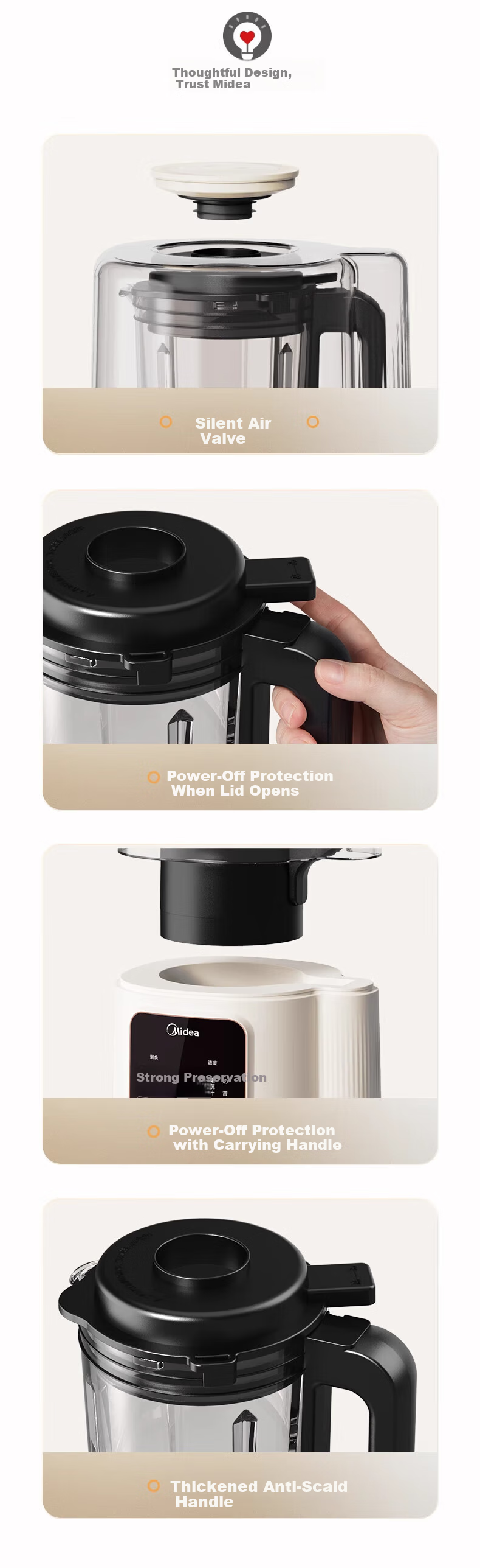 Midea High-Speed Blender, Soy Milk Maker for Home Use, Detachable And Washable, 1.75L Juicer, Quiet Operation, Food Processor for 3-5 People, High-Temperature Sterilization, MJ-PB1S1 12