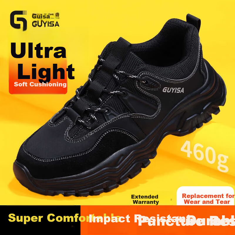 GUYISA Men's Summer Breathable Anti-Smash Anti-Puncture Steel Toe Lightweight Soft Sole Safety Work Construction Shoes 3102 Size 43