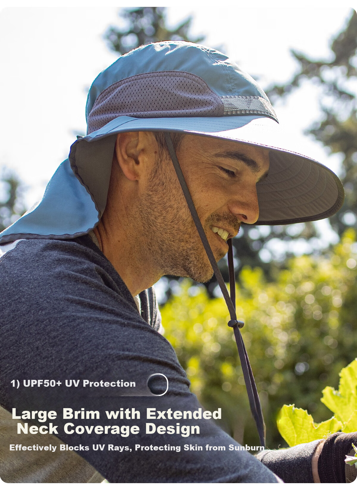 SUNDAY AFTERNOONS Adult Unisex Outdoor Sun Protection Hat with Wide Brim and Neck Flap, Light Gray, Size L 3