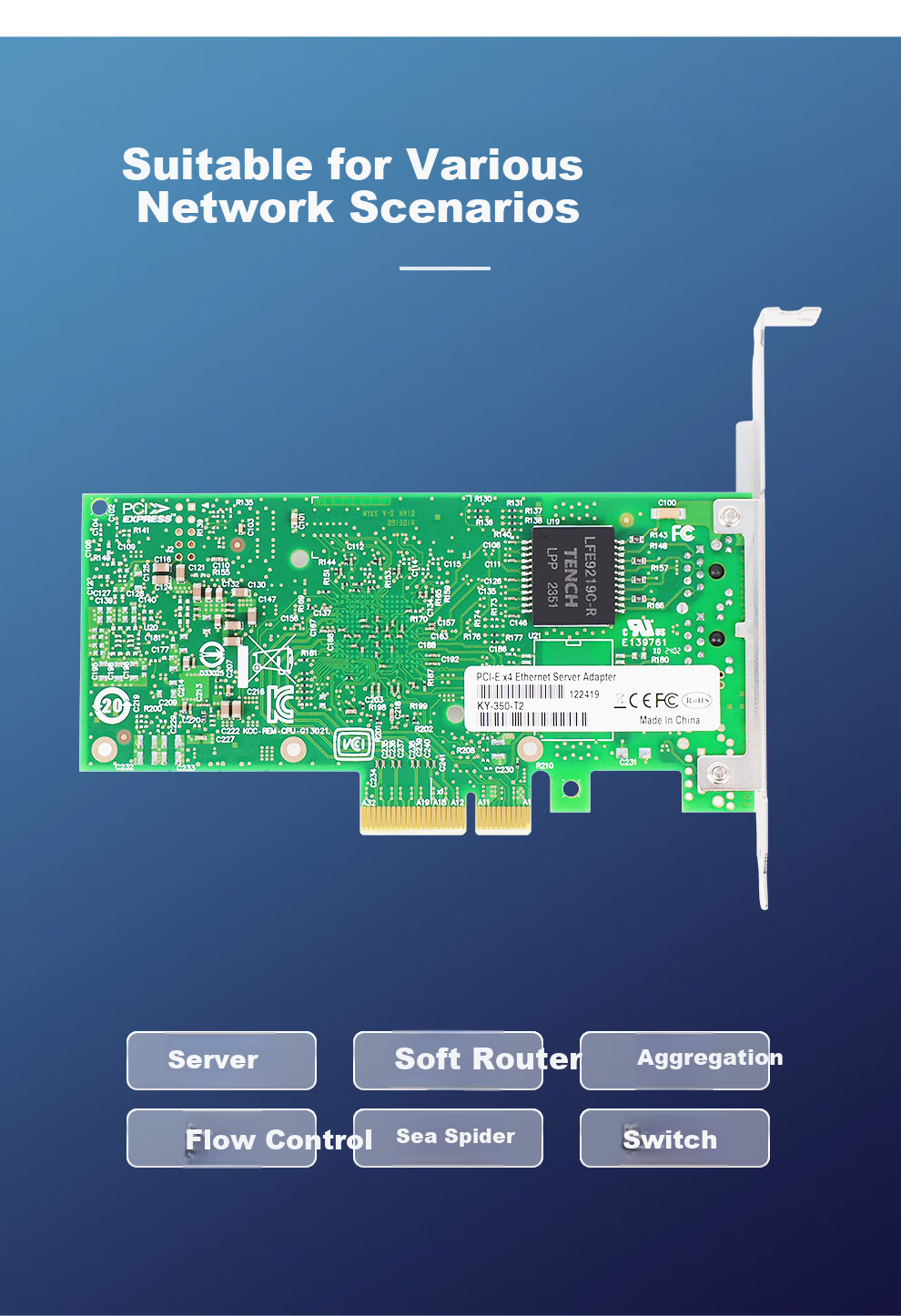 FLYBISH PCIe x4 Dual Port Gigabit Server Network Card Intel I350AM2 Chip I350-T2 Ethernet Industrial Machine Vision Automation 5