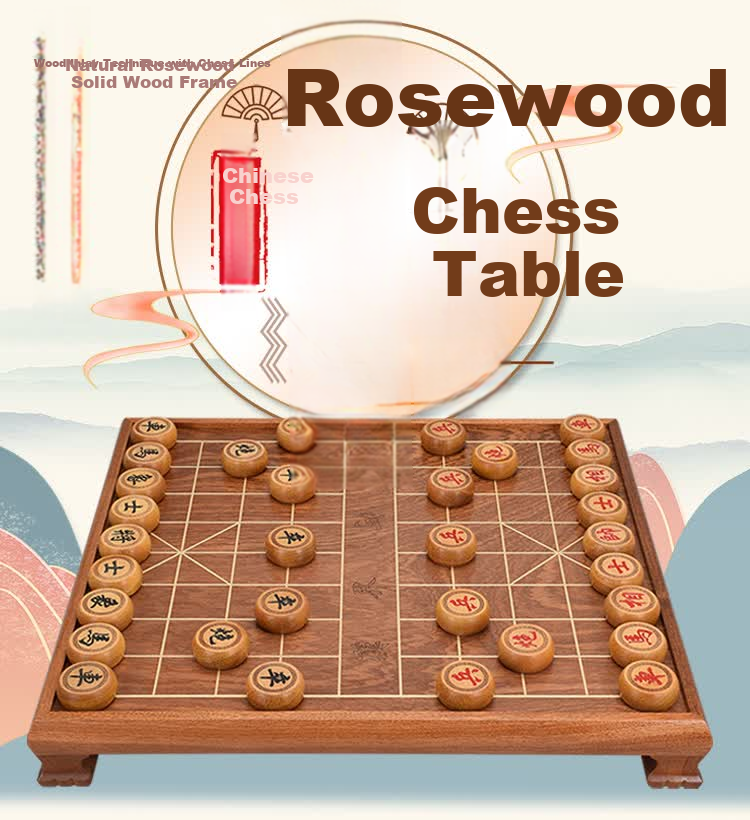 Yusheng Large Chinese Chess Table Solid Wood Chessboard Adult High-End 5mm Golden Sandalwood Xiangqi Set Desktop Board 1